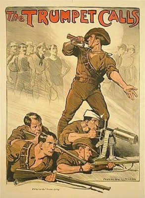 Lindsay_trumpet_calls_recruitment_Australia_1918